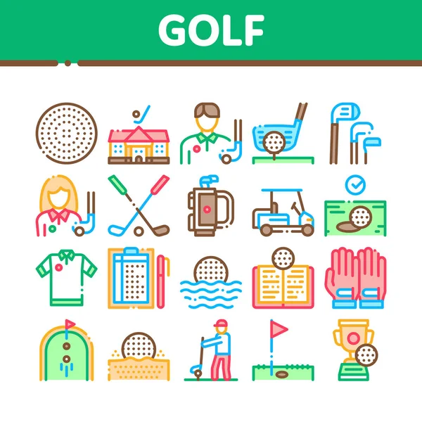 Golf Juego Equipo Colección Iconos Set Vector — Vector de stock