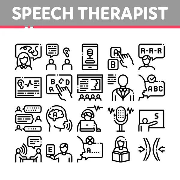 Konuşma Terapisti Yardım Toplama Simgeleri Vektörü Ayarla — Stok Vektör