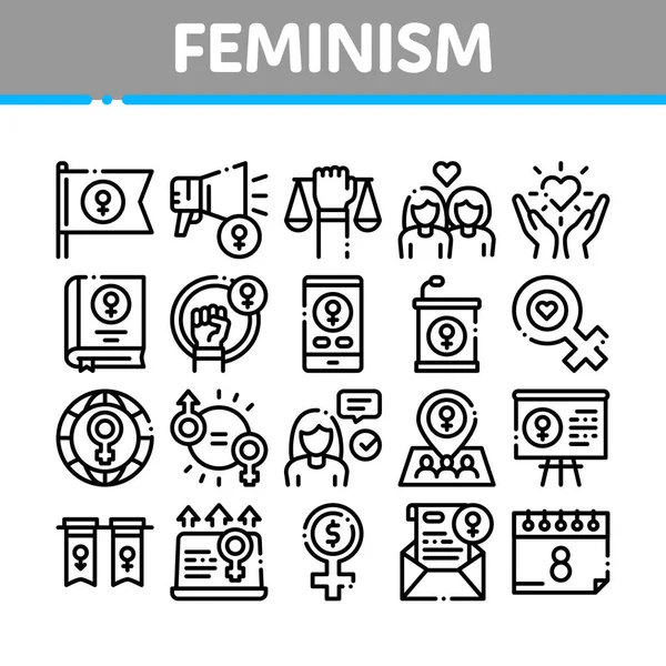 Feminism Woman Power Collection Icons Set Vector — Stock Vector