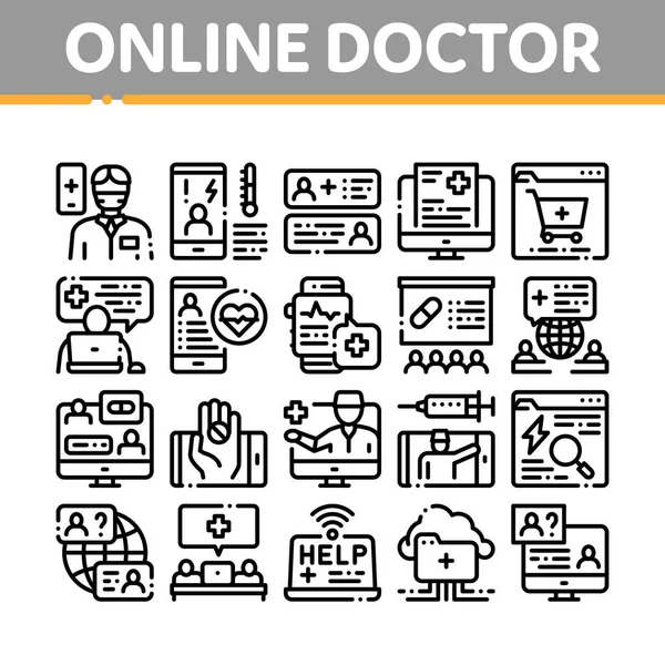 Online Læge Rådgivning Indsamling Ikoner Indstil vektor – Stock-vektor