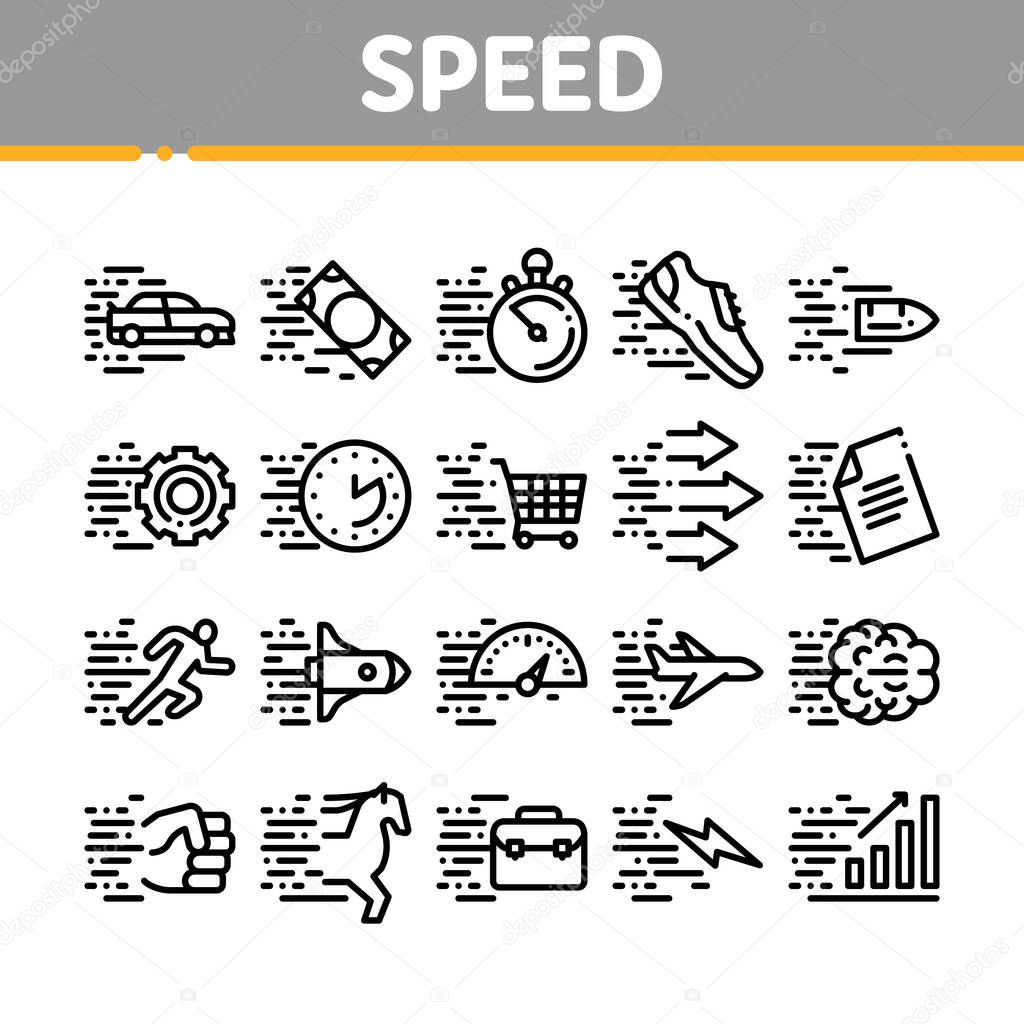 Speed Fast Motion Collection Icons Set Vector