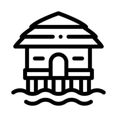 Bungalow Su Simgesi Üzerinde Ev İnce Çizgi Vektörü