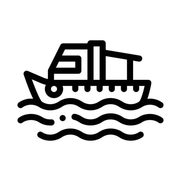 水上波アイコン上の漁船｜薄膜ベクトル — ストックベクタ