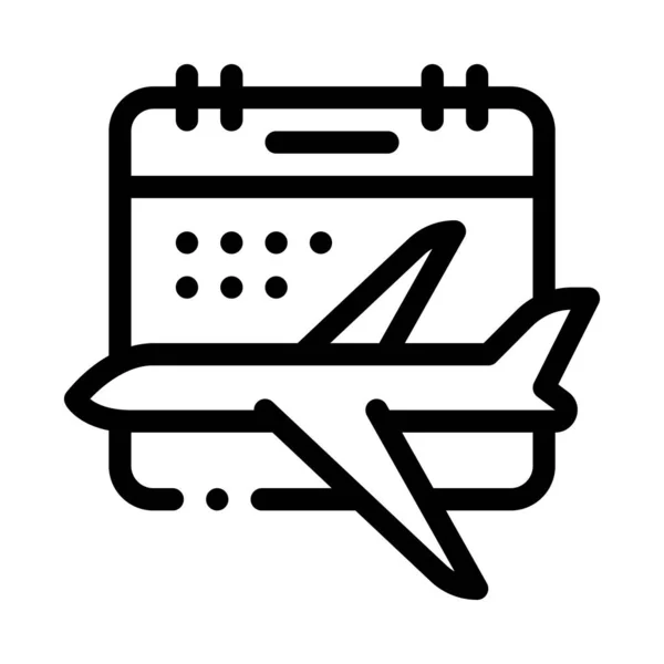 Avião Fly Calendar Data Ícone Linha Fina Vector —  Vetores de Stock