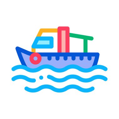 Su Dalgasında Balıkçı Teknesi Simgesi İnce Çizgi Vektörü