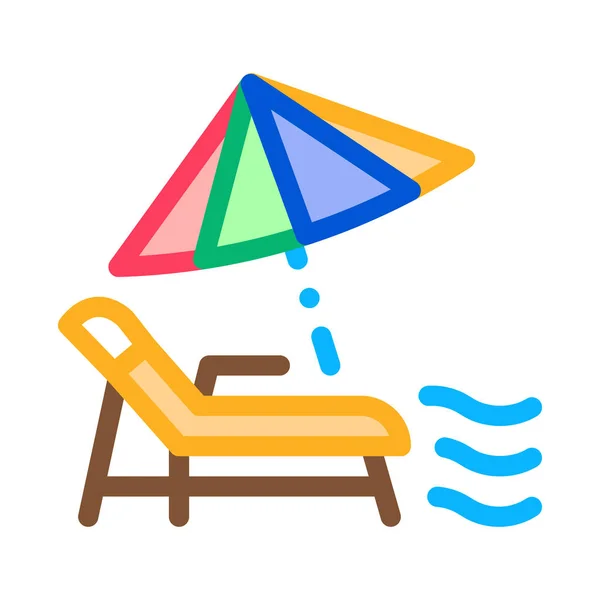 Deck Chair With Umbrella Icon Thin Line Vector — Stock Vector