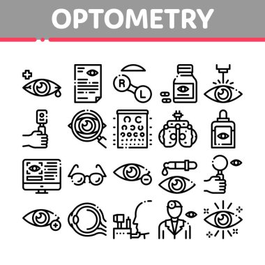 Optometri Tıbbi Yardım Toplama Simgeleri Vektörü Ayarla