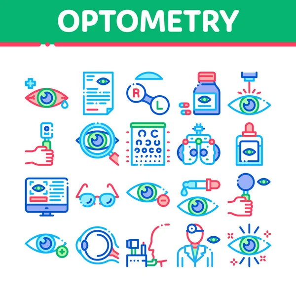 Optometria orvosi segély gyűjtemény ikonok beállítása vektor — Stock Vector