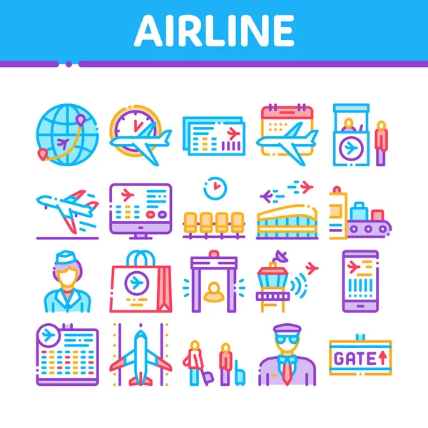 Ensemble d'icônes de collection d'avion et d'aéroport vectoriel — Image vectorielle