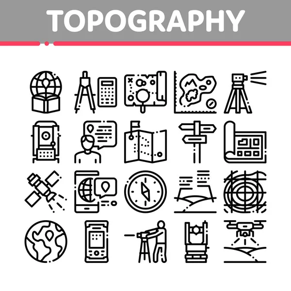 Topografie Onderzoek Collectie Pictogrammen Set Vector — Stockvector