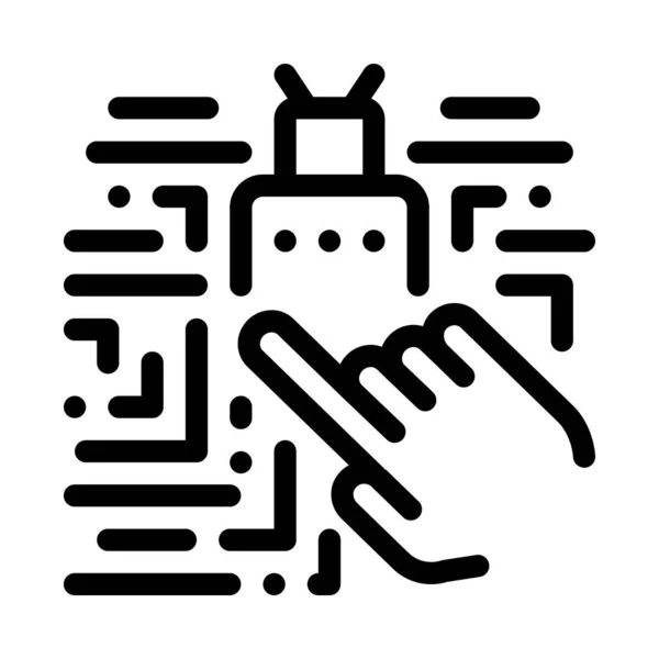 Hand Touch Chip Icon Vector Outline Illustration — Stockvektor