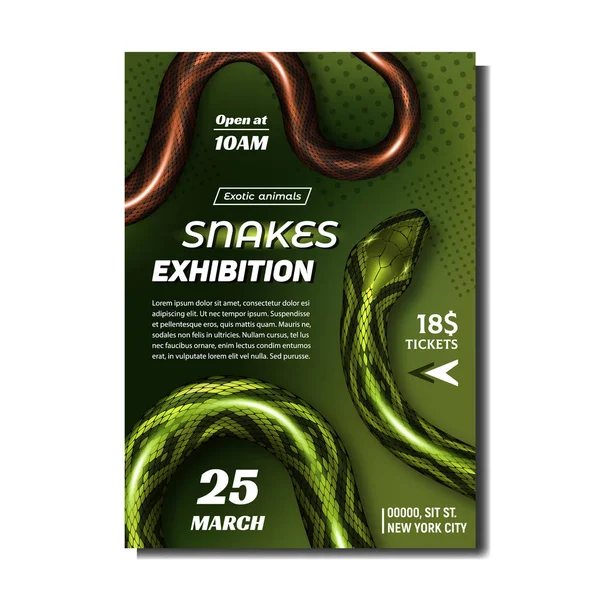Exposición de serpientes tropicales Anunciar Banner Vector — Vector de stock