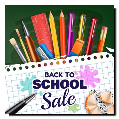 Okula Dönüş Reklam Parlak Poster Vektörü