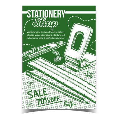 Stationery Shop Sale Advertising Poster Vector clipart