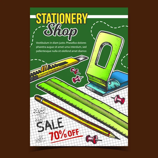 Stationery Shop Sale Advertising Poster Vector — Stockový vektor