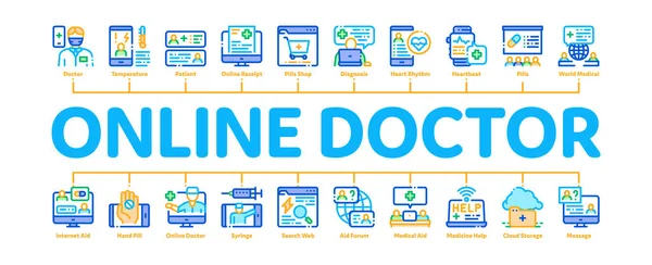 Online Doctor Minimal Infographic Banner Διάνυσμα — Διανυσματικό Αρχείο