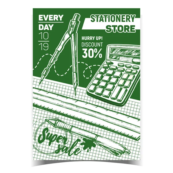 Stationery Store Sale Advertising Poster Vector — Stockový vektor