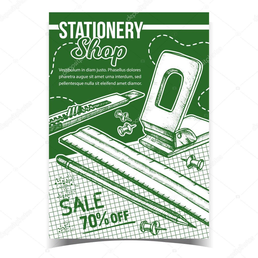 Stationery Shop Sale Advertising Poster Vector