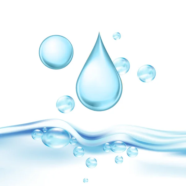 Falling Mineral Water Drop And Air Bubbles Vector — Stockvektor