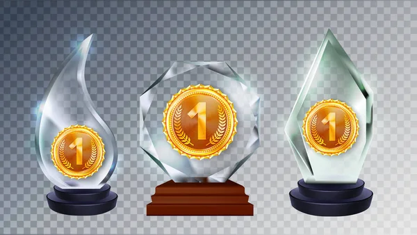 Glass Award Different Form Collection Set Vector — Stockvector