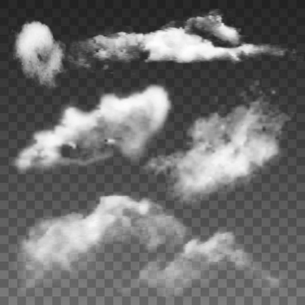 Fluffy cielo volador nubes y nublado conjunto de vectores — Vector de stock