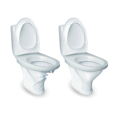 Toilet And Damaged Restroom Ceramic Bowl Vector