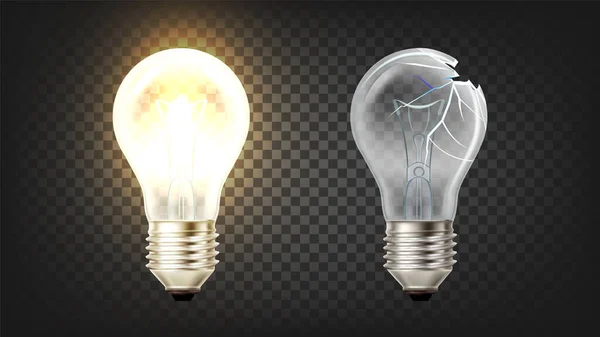 Glowing And Broken Incandescent Light Bulb Vector — Διανυσματικό Αρχείο