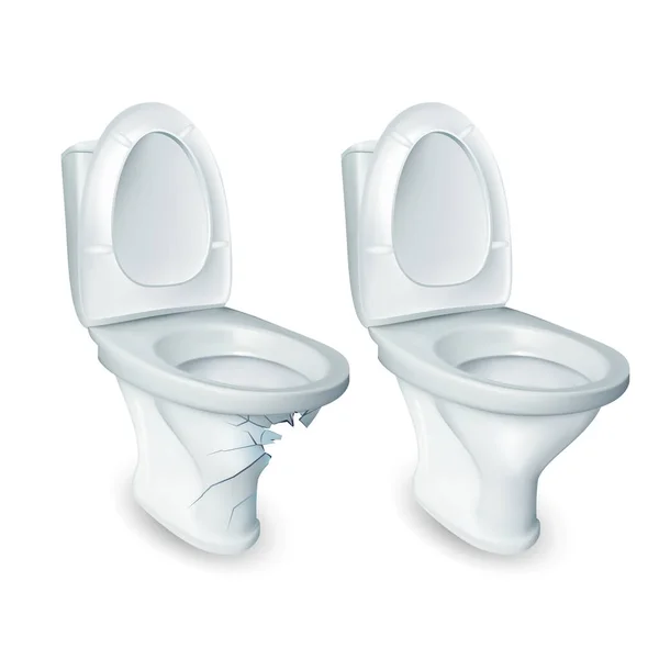 Toilet And Damaged Restroom Ceramic Bowl Vector — 图库矢量图片
