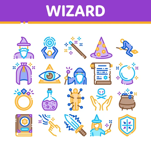 Wizard Magic Equipment Collection Icons Set Vector — Διανυσματικό Αρχείο