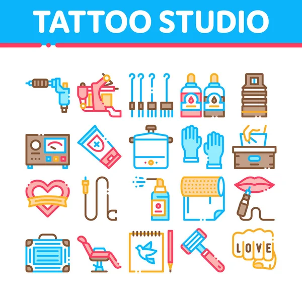 Tattoo Studio Tool Collection Icons Set Vector — Stock vektor