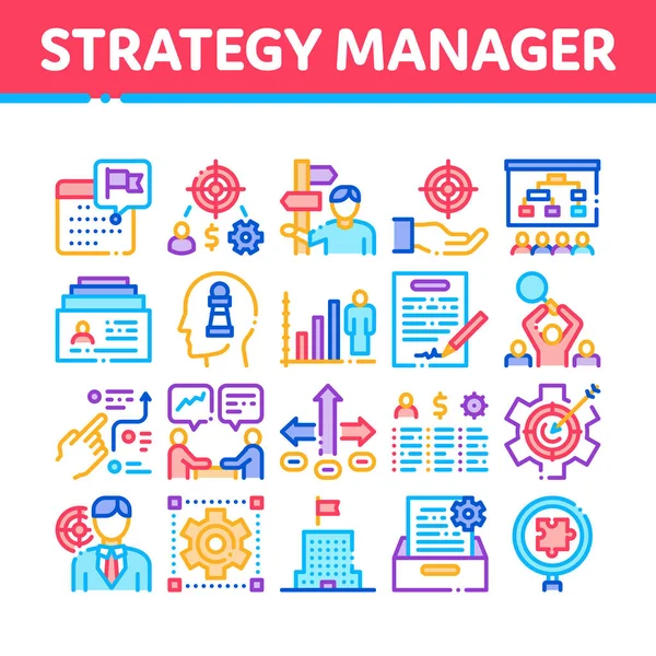 Strategy Manager Job Collection Icons Set Vector — Stock Vector