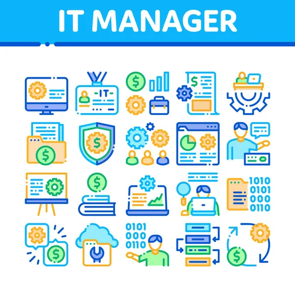 It Manager Developer Collection Icons Set Vector — ストックベクタ