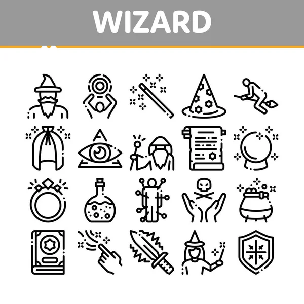 Wizard Magic Equipment Collection Icons Set Vector — Διανυσματικό Αρχείο