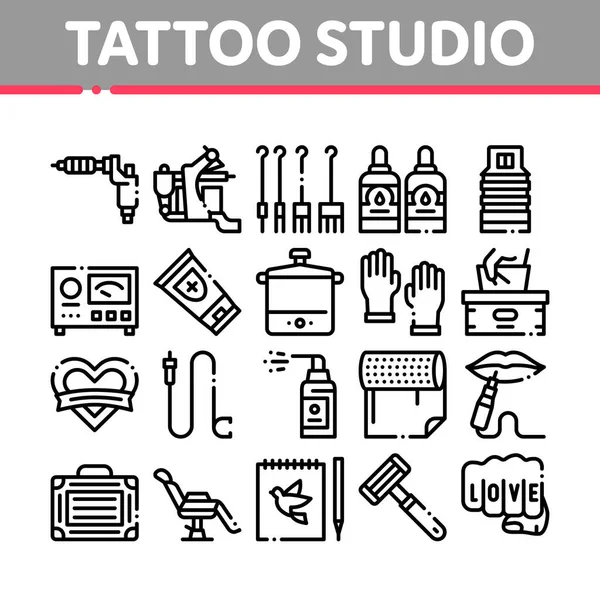 Tattoo Studio Tool Collection Icons Set Vector — Wektor stockowy