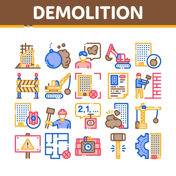 Demolition Building Collection Icons Set Vector — Stockový vektor
