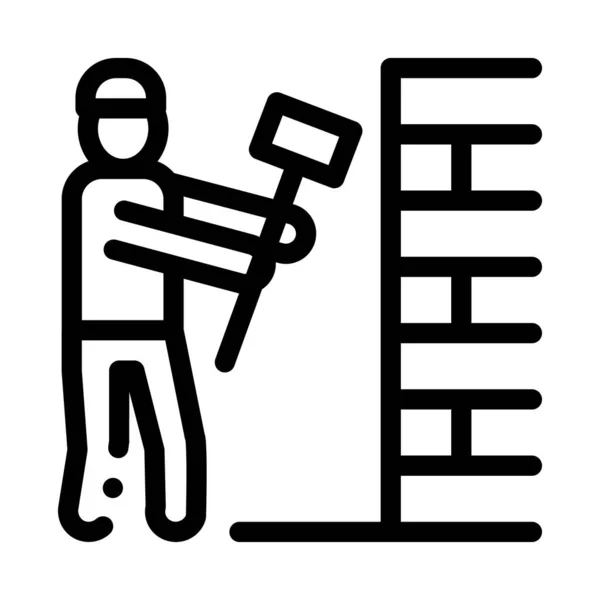 Uomo distruggere muro icona vettoriale Outline Illustrazione — Vettoriale Stock