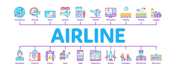 Vecteur minime de bannière d'infographie de compagnie aérienne et d'aéroport — Image vectorielle