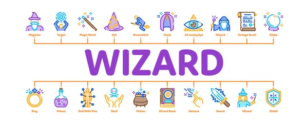 Wizard Magic Minimal Infographic Banner Vector — Stock Vector