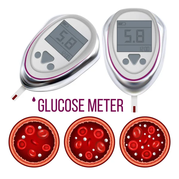 Glucose Meter And Sugar Level In Blood Vector — Διανυσματικό Αρχείο