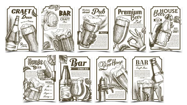 Bier Pub Collectie Reclame Posters Set Vector — Stockvector