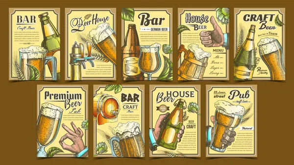 Bier Pub Collection Werbeplakate Set Vektor — Stockvektor
