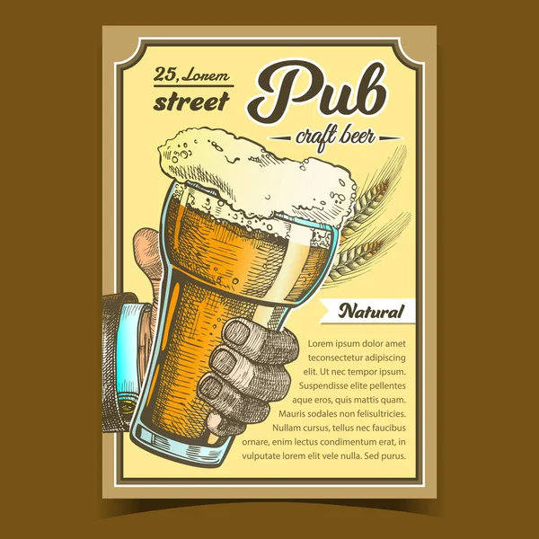 Pub Natural Craft Cerveja Publicidade Poster Vector —  Vetores de Stock