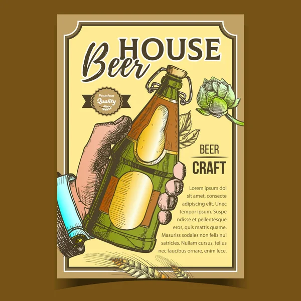 House Brewed Craft Bira Reklam Vektörü — Stok Vektör