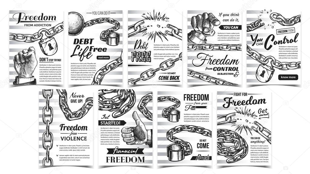 Freedom Control Advertising Posters Set Vector