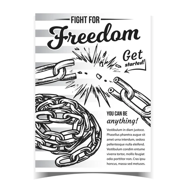 Fight For Freedom Broken Chain On Poster Vector - Stok Vektor