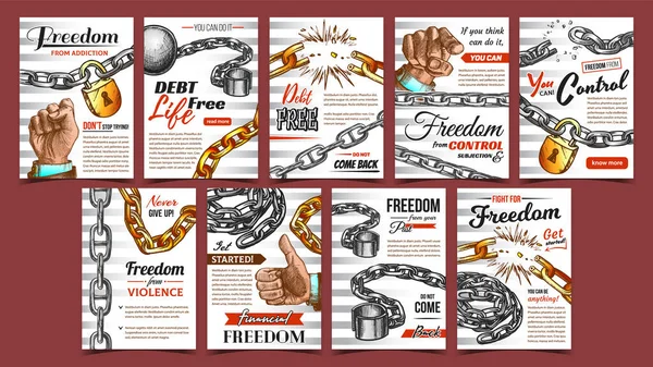 Freedom Control Advertising Posters Set Vector — Stock Vector