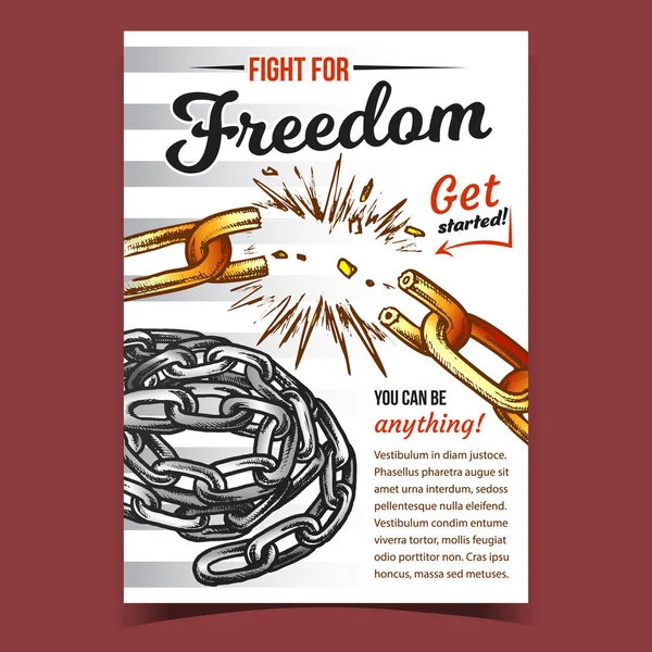 Fight For Freedom Broken Chain On Poster Vector — Stockový vektor