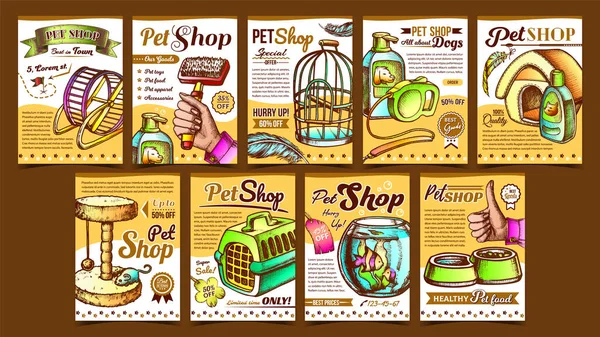 Pet Shop assortimento manifesti pubblicitari vettoriale — Vettoriale Stock