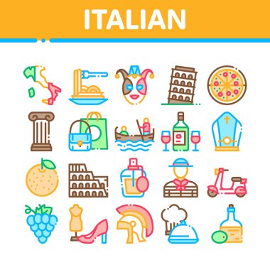 Italian Traditional Collection Icons Set Vector