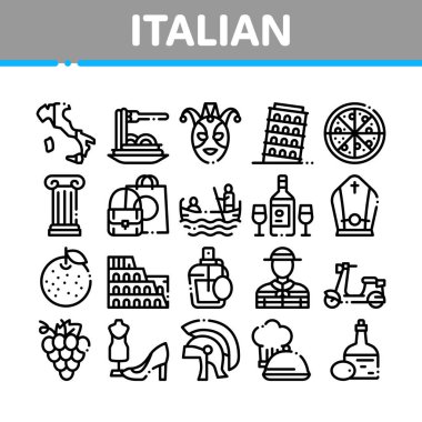 Italian Traditional Collection Icons Set Vector
